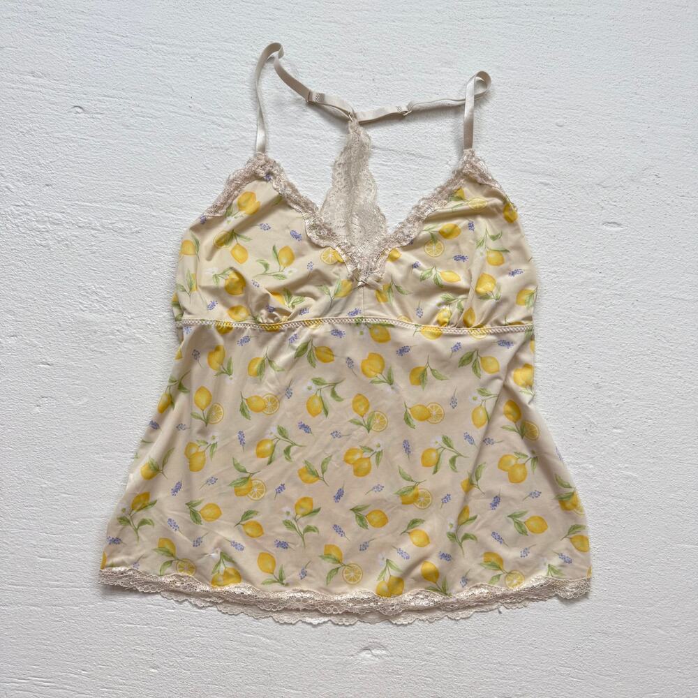 Laura Ashley Lemon Print Lace Cami Tank Top, Size XL